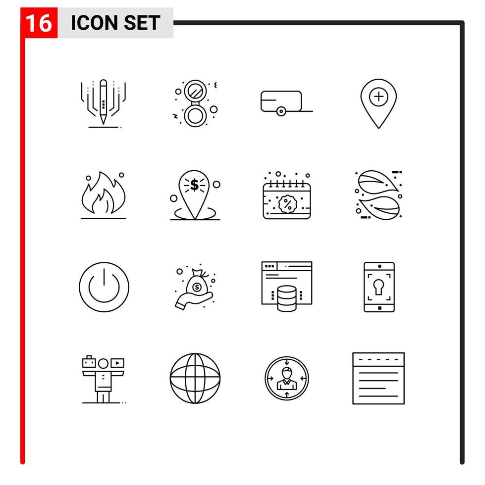 16 User Interface Outline Pack of modern Signs and Symbols of industry pin farmer marker location Editable Vector Design Elements