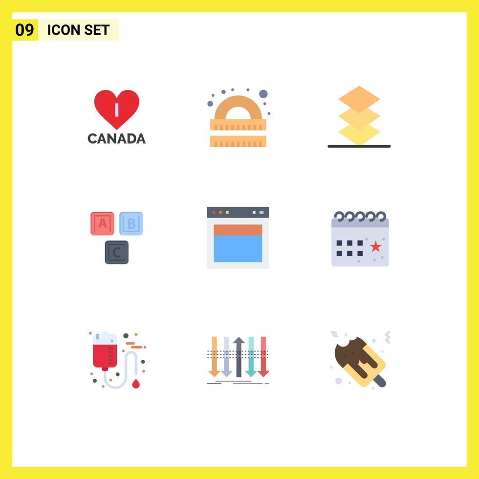 Editable Vector Line Pack of 9 Simple Flat Colors of layout knowledge arrange alphabet blocks Editable Vector Design Elements