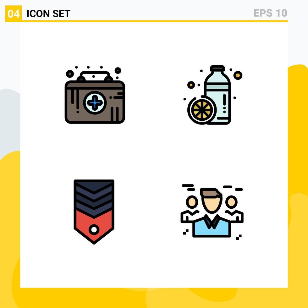 Set of 4 Commercial Filledline Flat Colors pack for first aid kit badge medical emergency healthy rank Editable Vector Design Elements