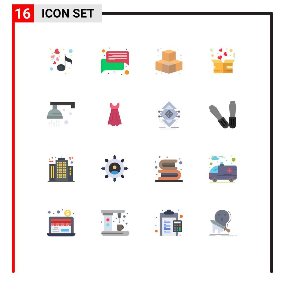 16 User Interface Flat Color Pack of modern Signs and Symbols of shower love cubes heart donation Editable Pack of Creative Vector Design Elements