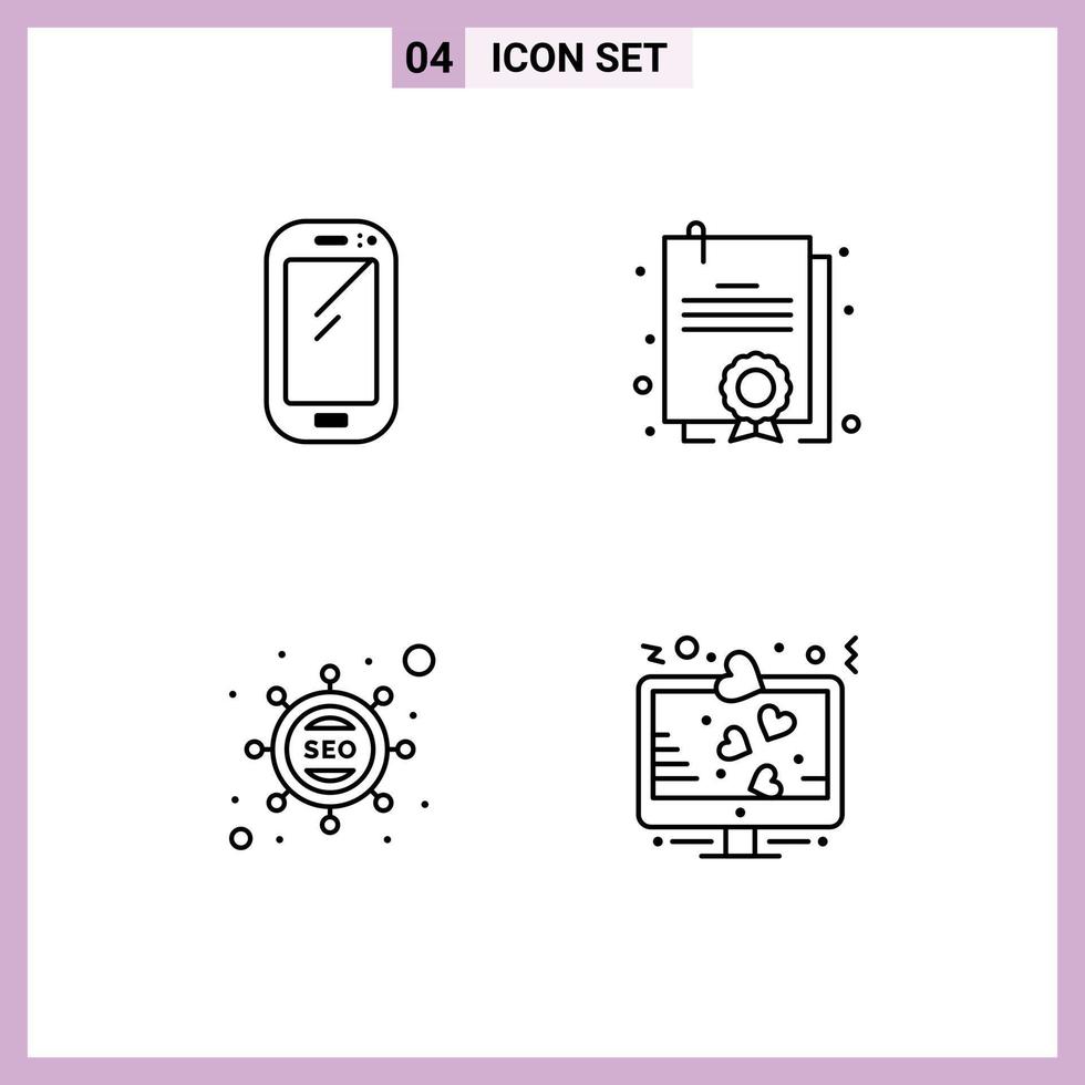 Stock Vector Icon Pack of 4 Line Signs and Symbols for phone optimization huawei degree marketing Editable Vector Design Elements