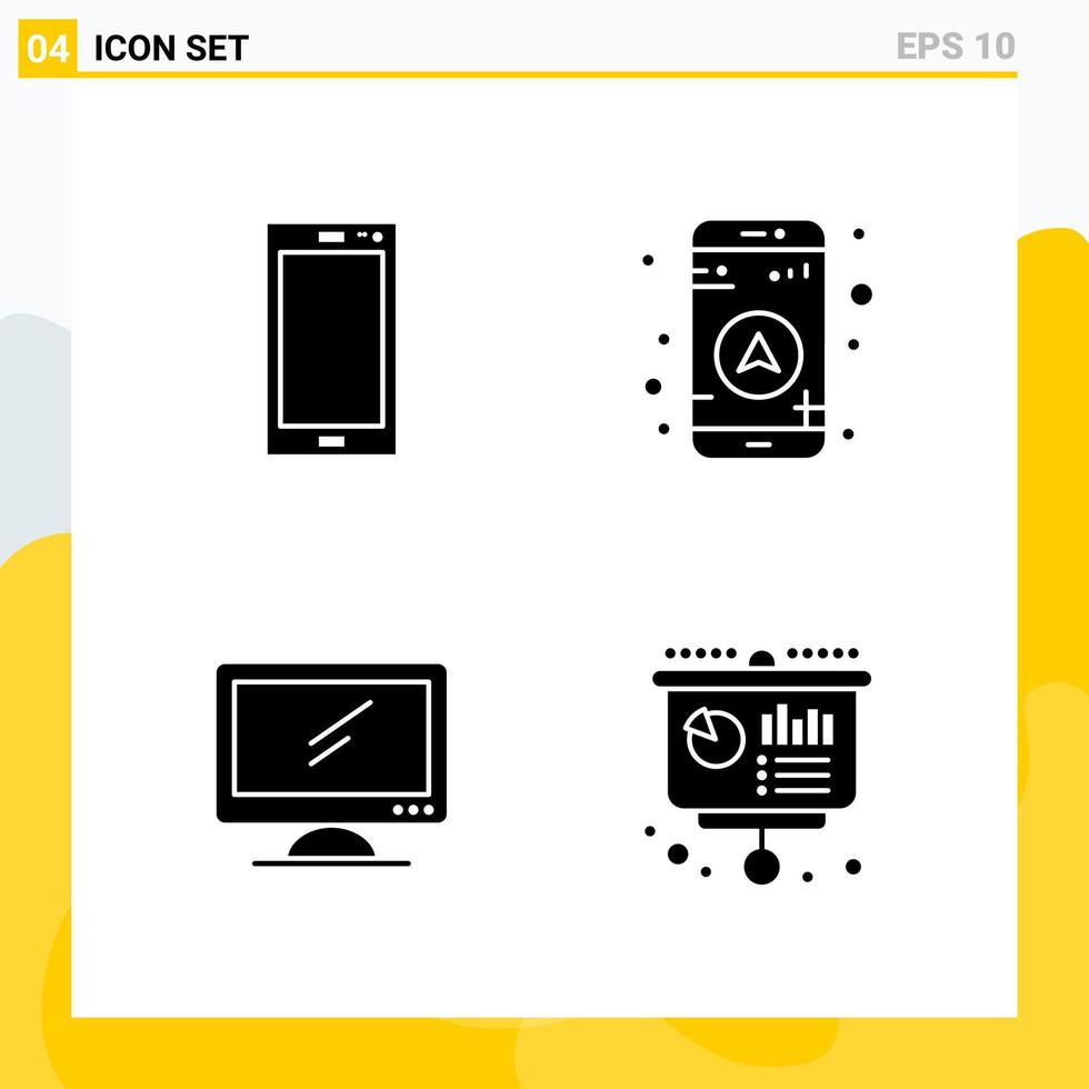 colección de 4 iconos sólidos universales. conjunto de iconos para web y móvil. vector