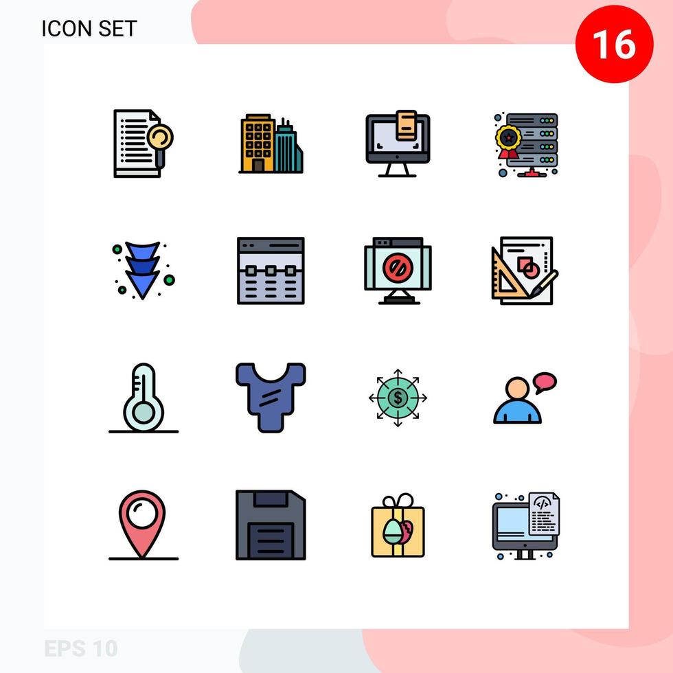 Universal Icon Symbols Group of 16 Modern Flat Color Filled Lines of down web hosting design star database Editable Creative Vector Design Elements