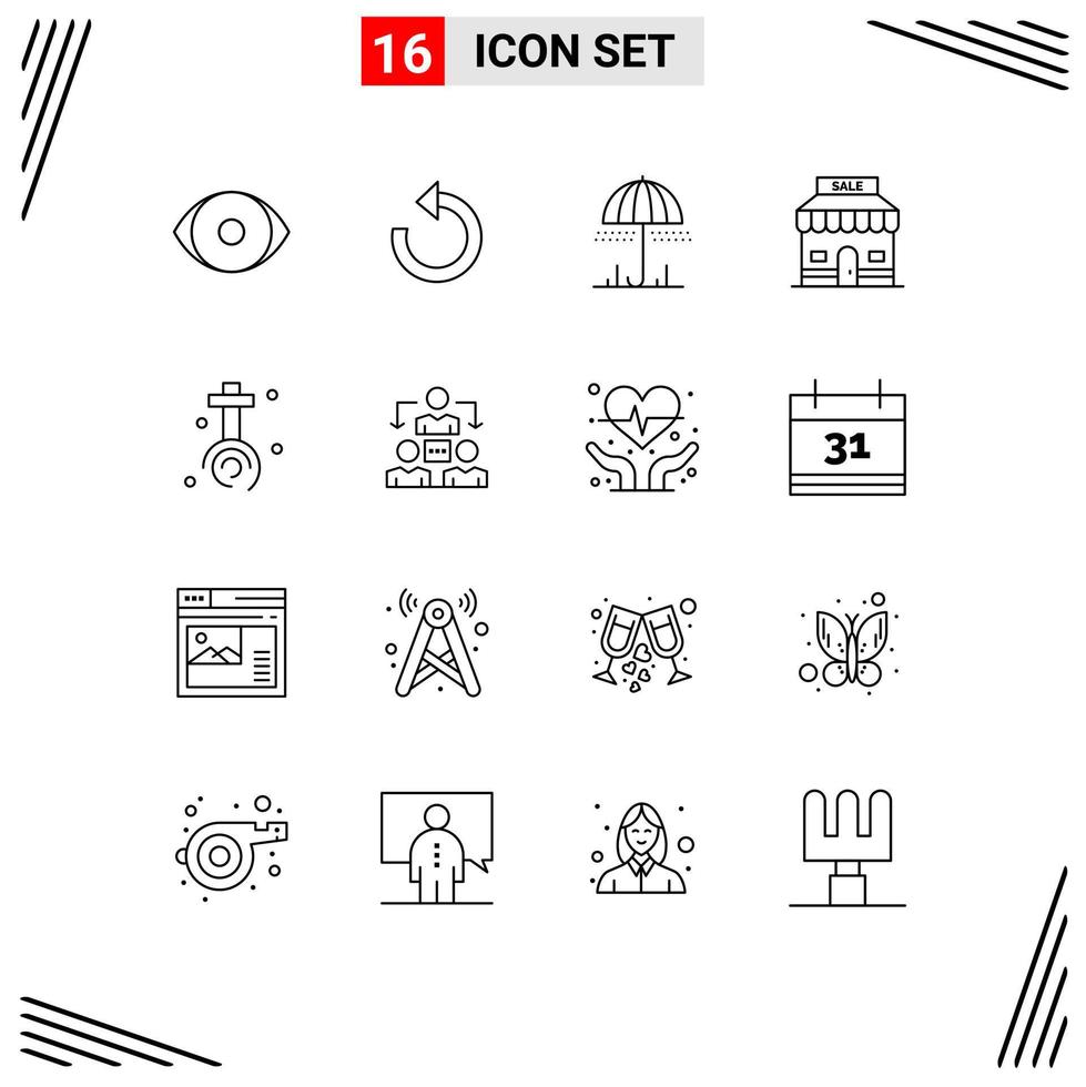 Set of 16 Modern UI Icons Symbols Signs for christian beach rain shop discount Editable Vector Design Elements