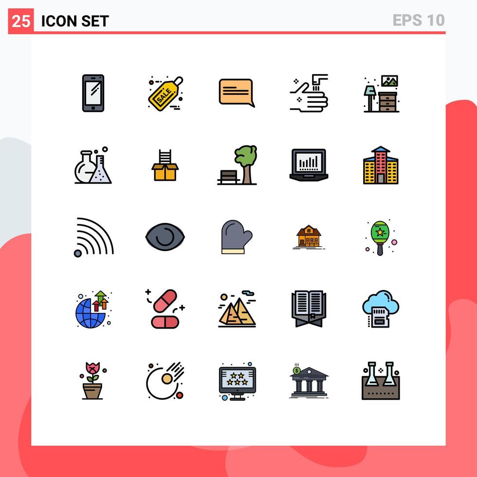 Modern Set of 25 Filled line Flat Colors and symbols such as living tab ticket sale hand bathroom Editable Vector Design Elements