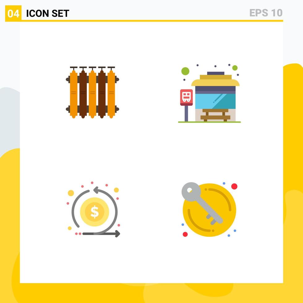 4 Creative Icons Modern Signs and Symbols of radiator flow warm stop return Editable Vector Design Elements