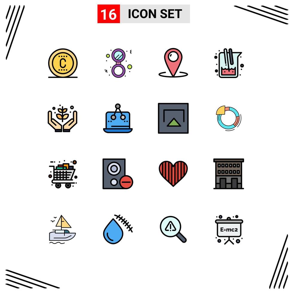 Pictogram Set of 16 Simple Flat Color Filled Lines of lab science location medicine service Editable Creative Vector Design Elements