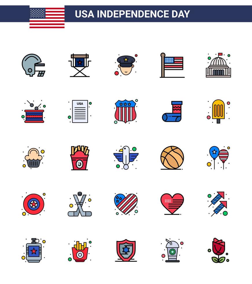 paquete de iconos de vector de stock del día americano 25 signos y símbolos de línea plana llena para el lugar de la casa hombre estados unidos elementos de diseño vectorial del día de estados unidos editables