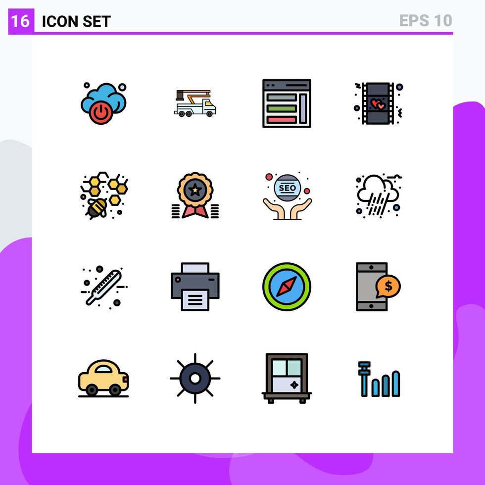 Set of 16 Modern UI Icons Symbols Signs for bee love communication heart user Editable Creative Vector Design Elements