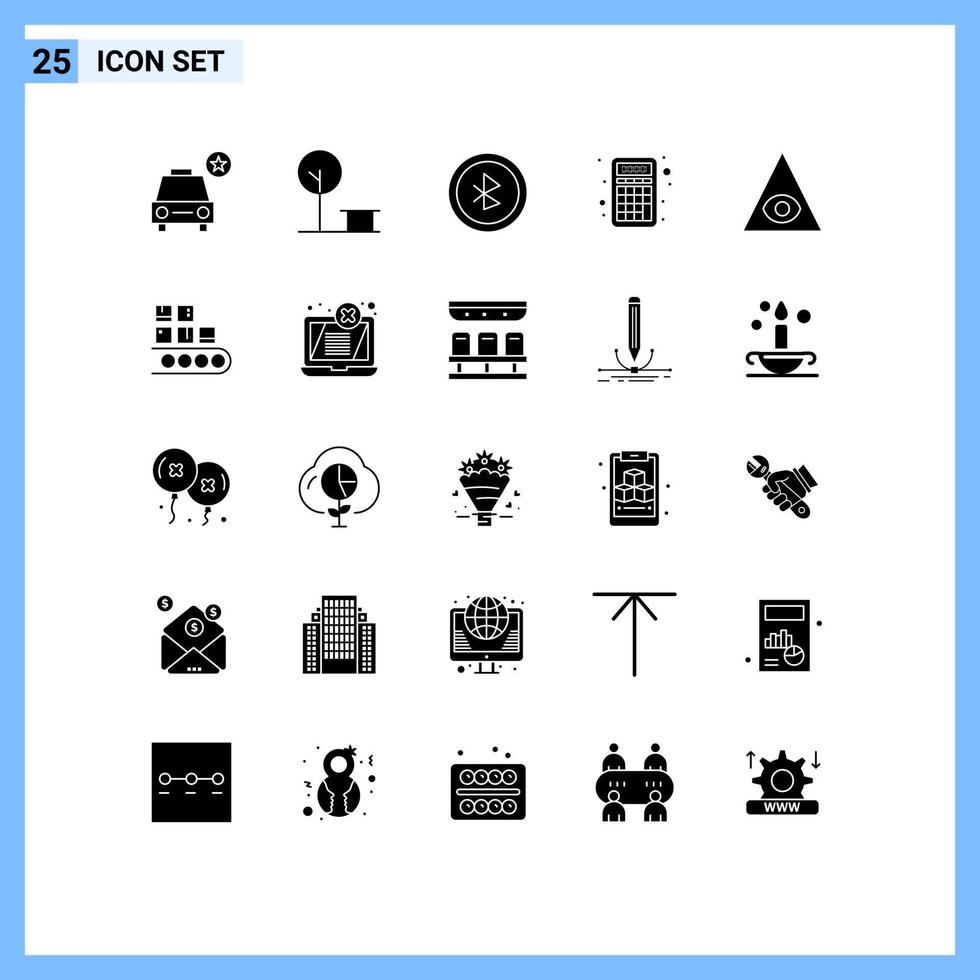 25 Thematic Vector Solid Glyphs and Editable Symbols of pyramid eye bluetooth education calculator Editable Vector Design Elements