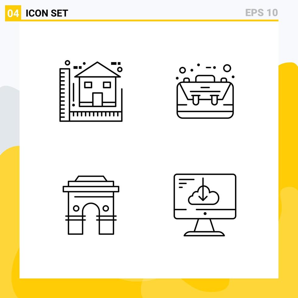 Modern Set of 4 Filledline Flat Colors Pictograph of blue ecommerce home briefcase global Editable Vector Design Elements
