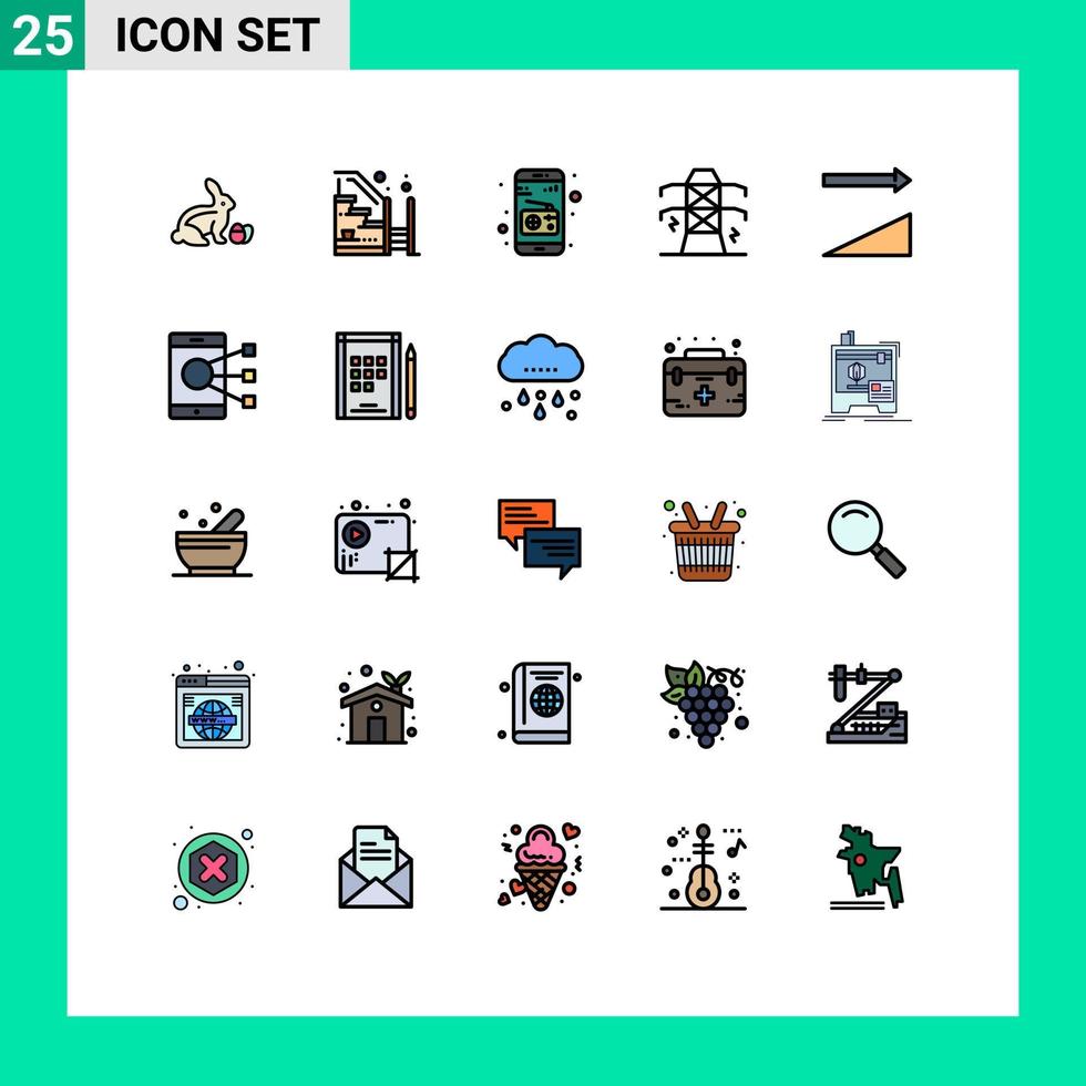 25 líneas rellenas de vectores temáticos colores planos y símbolos editables de elementos de diseño de vectores editables de electricidad de propiedad de torre de clasificación
