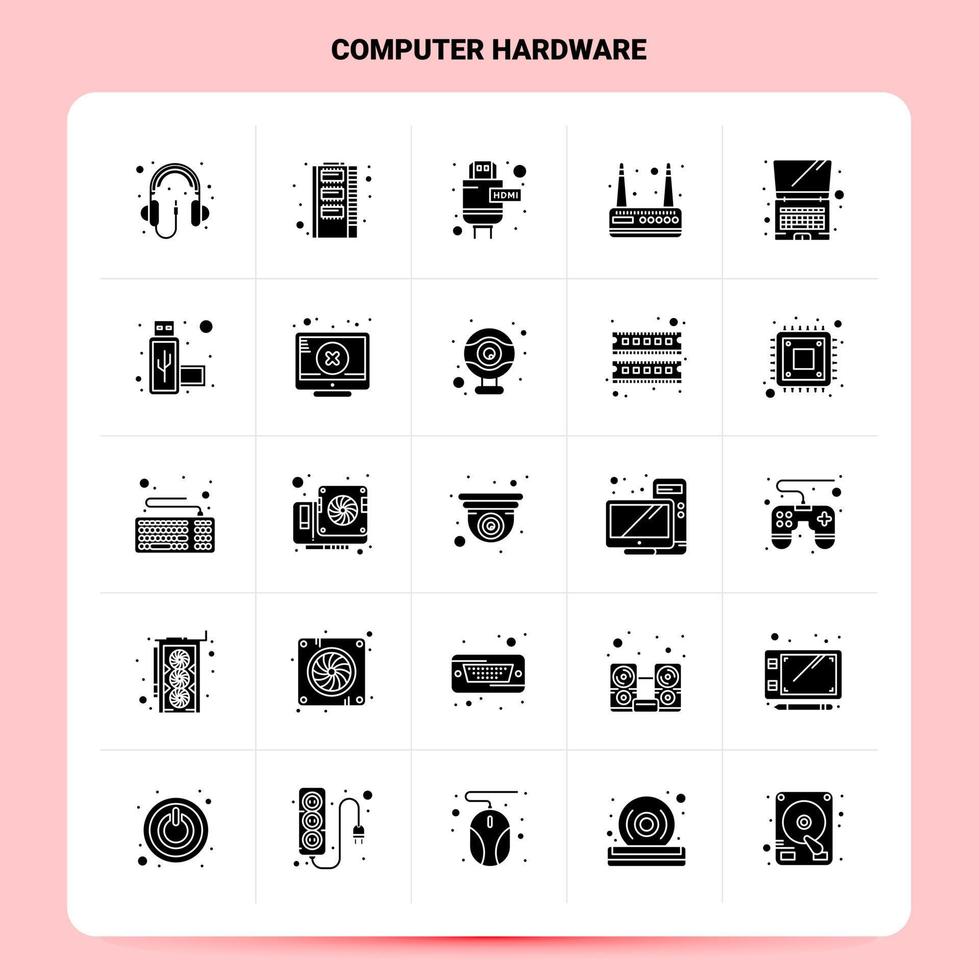 Solid 25 Computer Hardware Icon set Vector Glyph Style Design Black Icons Set Web and Mobile Business ideas design Vector Illustration