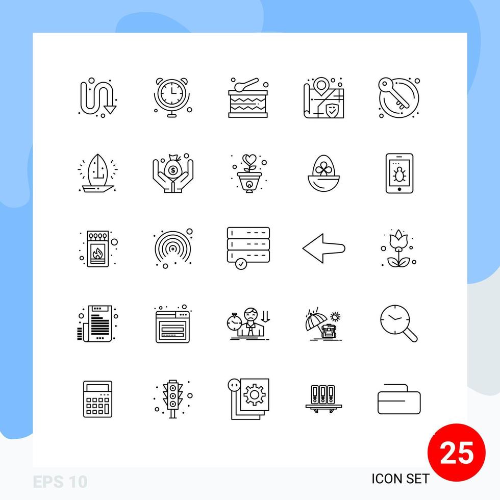 25 líneas universales establecidas para aplicaciones web y móviles autoridad casa celebración puerta seguridad elementos de diseño vectorial editables vector