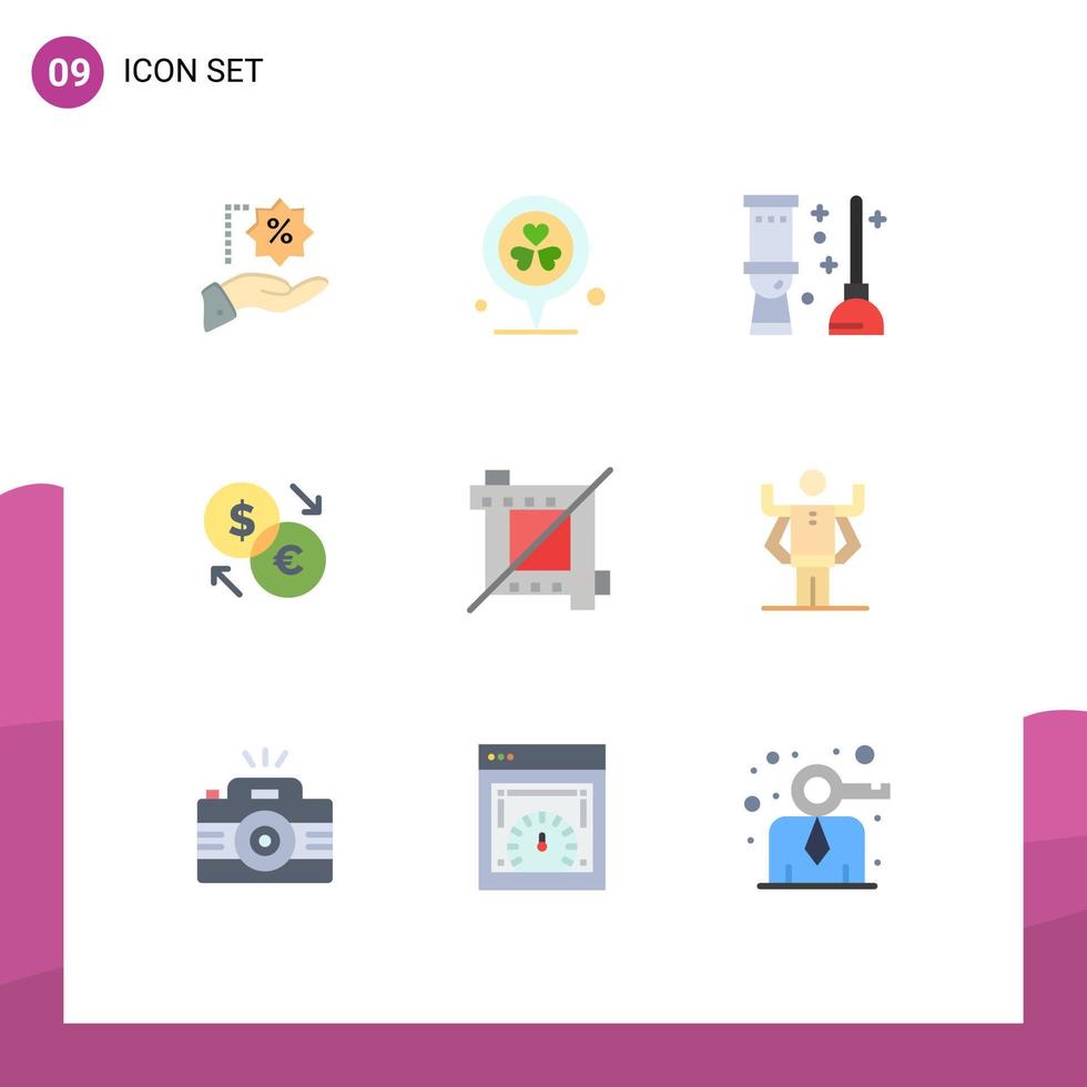grupo de 9 signos y símbolos de colores planos para elementos de diseño vectorial editables del convertidor de intercambio de inodoros en dólares de cultivos vector
