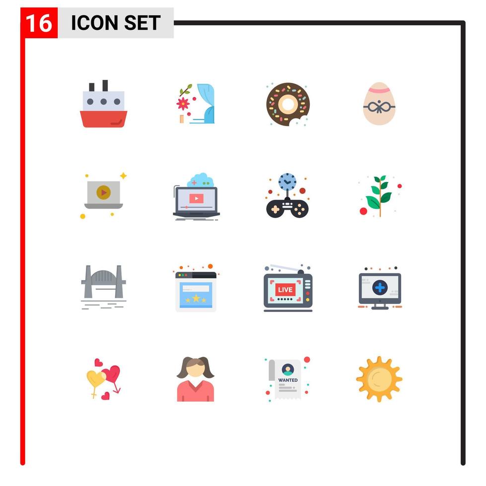 Mobile Interface Flat Color Set of 16 Pictograms of laptop easter heart decoration gift Editable Pack of Creative Vector Design Elements