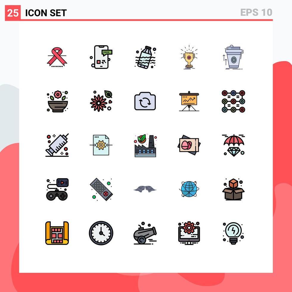 paquete de 25 modernos signos y símbolos de colores planos de línea rellena para medios de impresión web, como el premio de texto ganador del producto, elementos de diseño de vectores editables