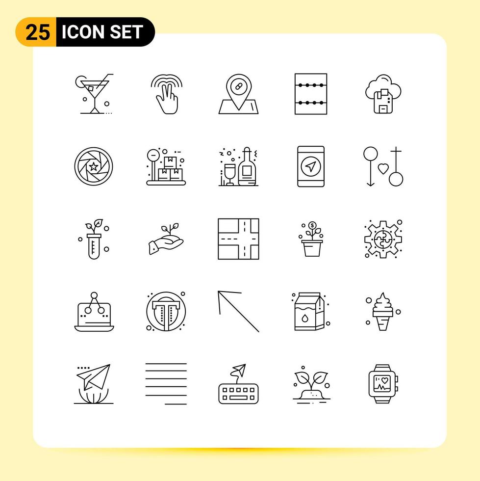 25 User Interface Line Pack of modern Signs and Symbols of aperture sd medical microchip minimize Editable Vector Design Elements