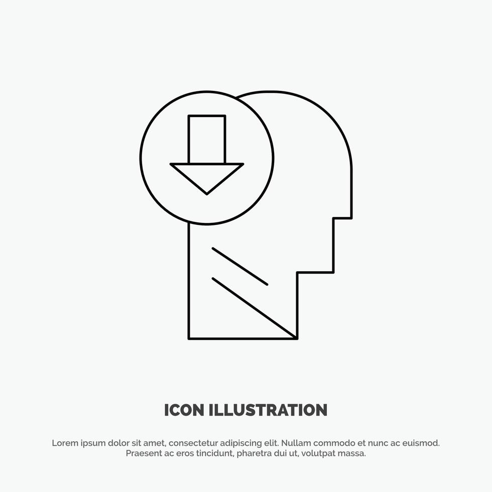 Arrow Head Human Knowledge Down Line Icon Vector