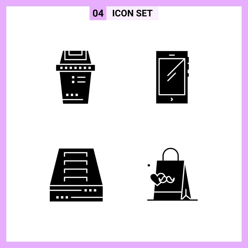 4 Icons in Solid Style. Glyph Symbols on White Background. Creative Vector Signs for Web mobile and Print.