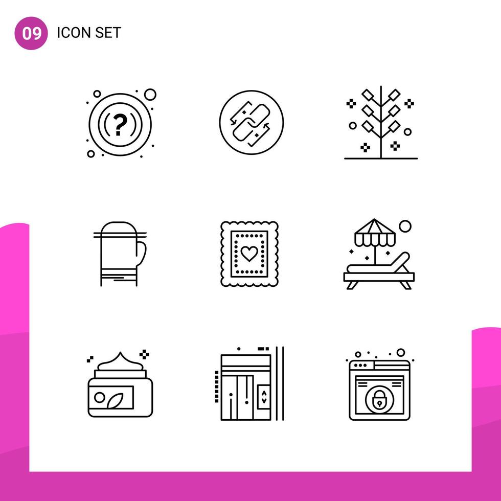 Outline Icon set. Pack of 9 Line Icons isolated on White Background for responsive Website Design Print and Mobile Applications. vector