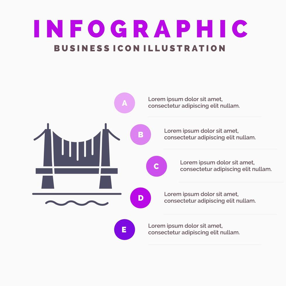 puente edificio ciudad paisaje urbano sólido icono infografía 5 pasos presentación antecedentes vector