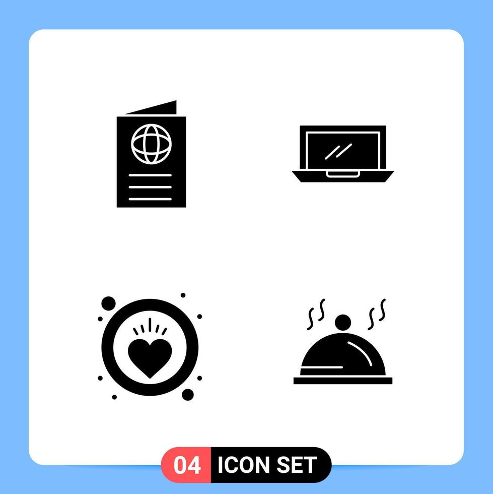 4 Solid Black Icon Pack Glyph Symbols for Mobile Apps isolated on white background. 4 Icons Set. vector