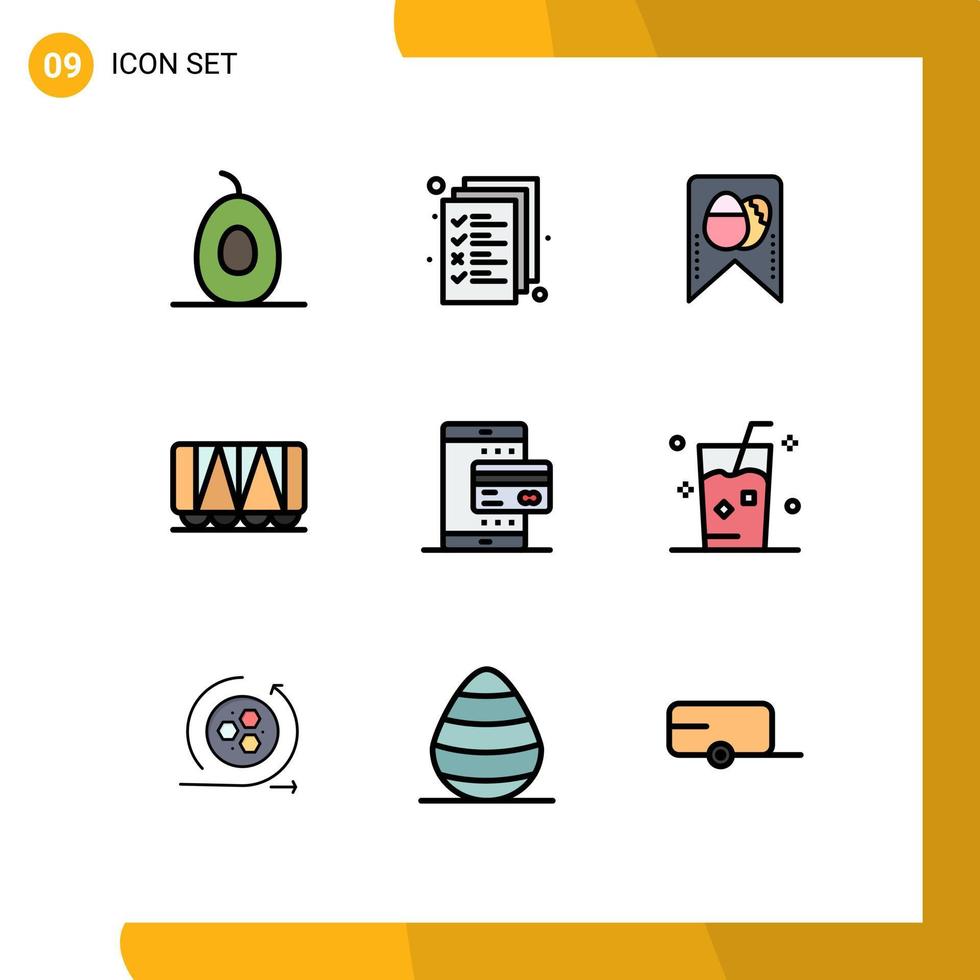 Set of 9 Modern UI Icons Symbols Signs for smartphone online easter mobile wagon Editable Vector Design Elements