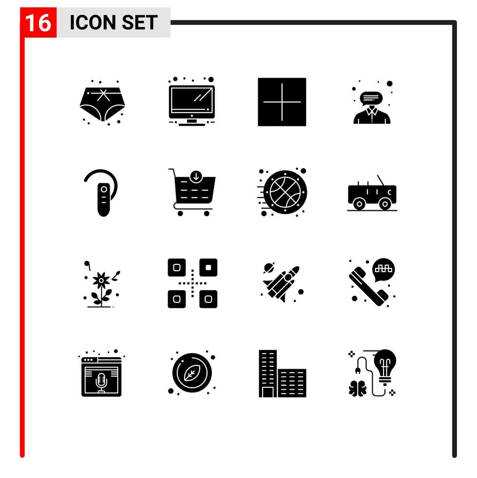 16 Universal Solid Glyphs Set for Web and Mobile Applications headphone bluetooth open accessory help Editable Vector Design Elements