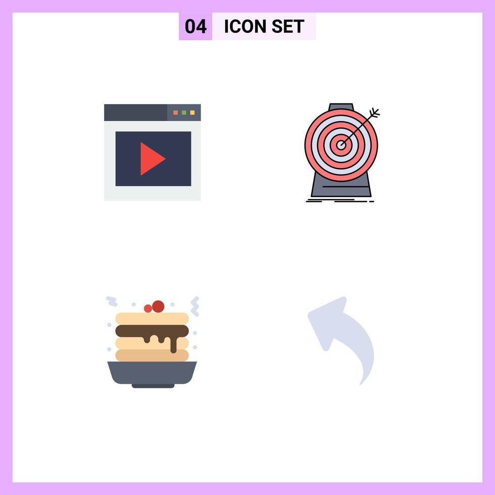 4 Creative Icons Modern Signs and Symbols of interface targeting media page focus fast food Editable Vector Design Elements