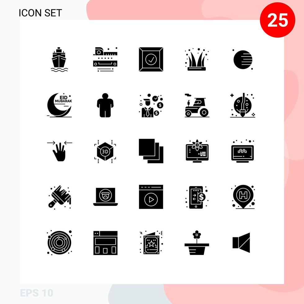 Set of 25 Vector Solid Glyphs on Grid for space astronomy delivered joker cap jester Editable Vector Design Elements