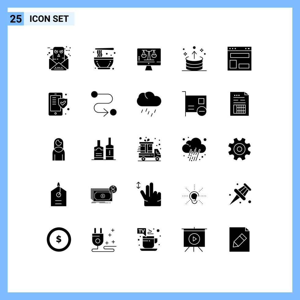 Group of 25 Solid Glyphs Signs and Symbols for blog layout ui digital law online export arrow Editable Vector Design Elements