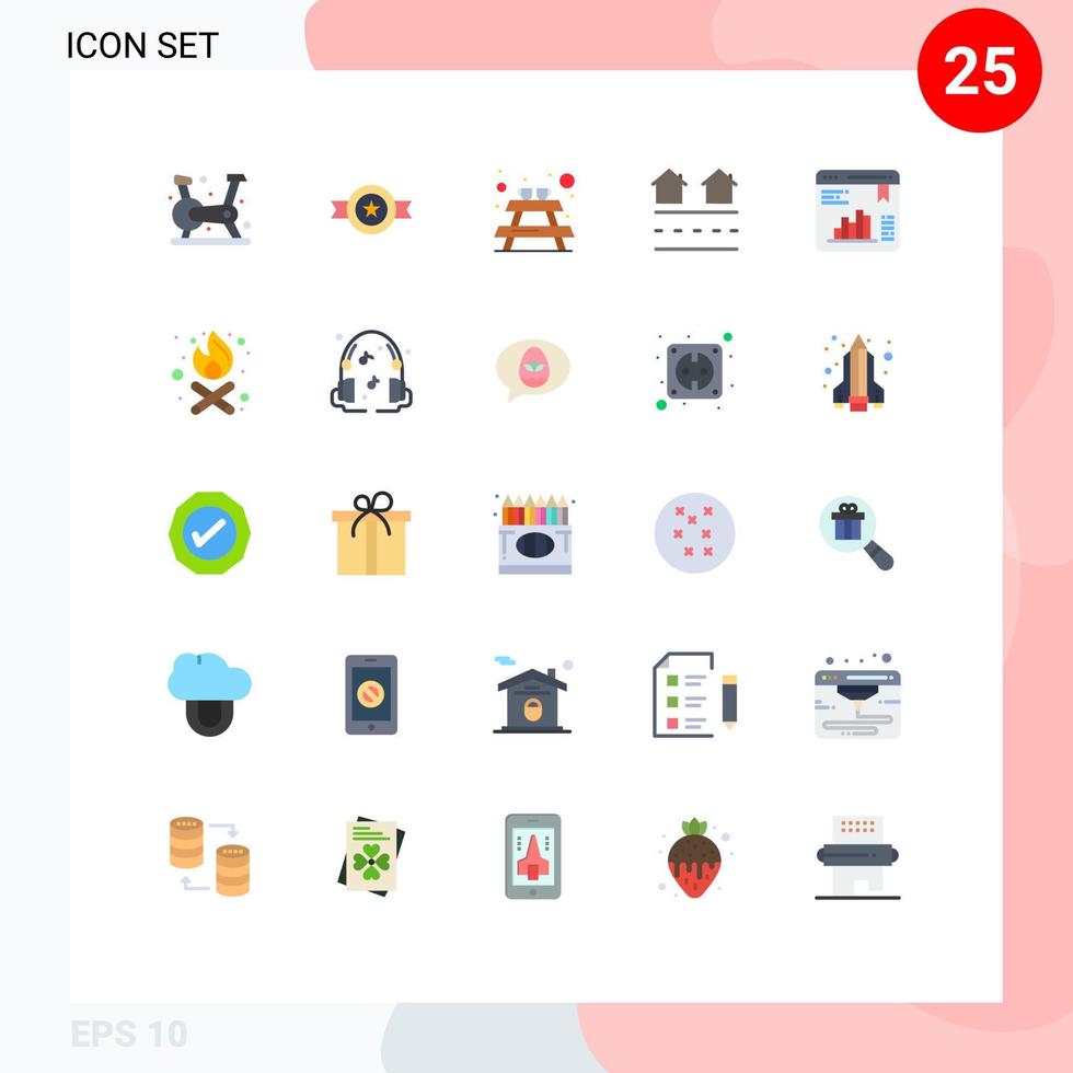 grupo de 25 signos y símbolos de colores planos para banco de residencias de datos casas reales elementos de diseño de vectores editables