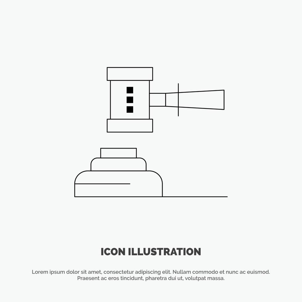 Law Action Auction Court Gavel Hammer Judge Legal Line Icon Vector