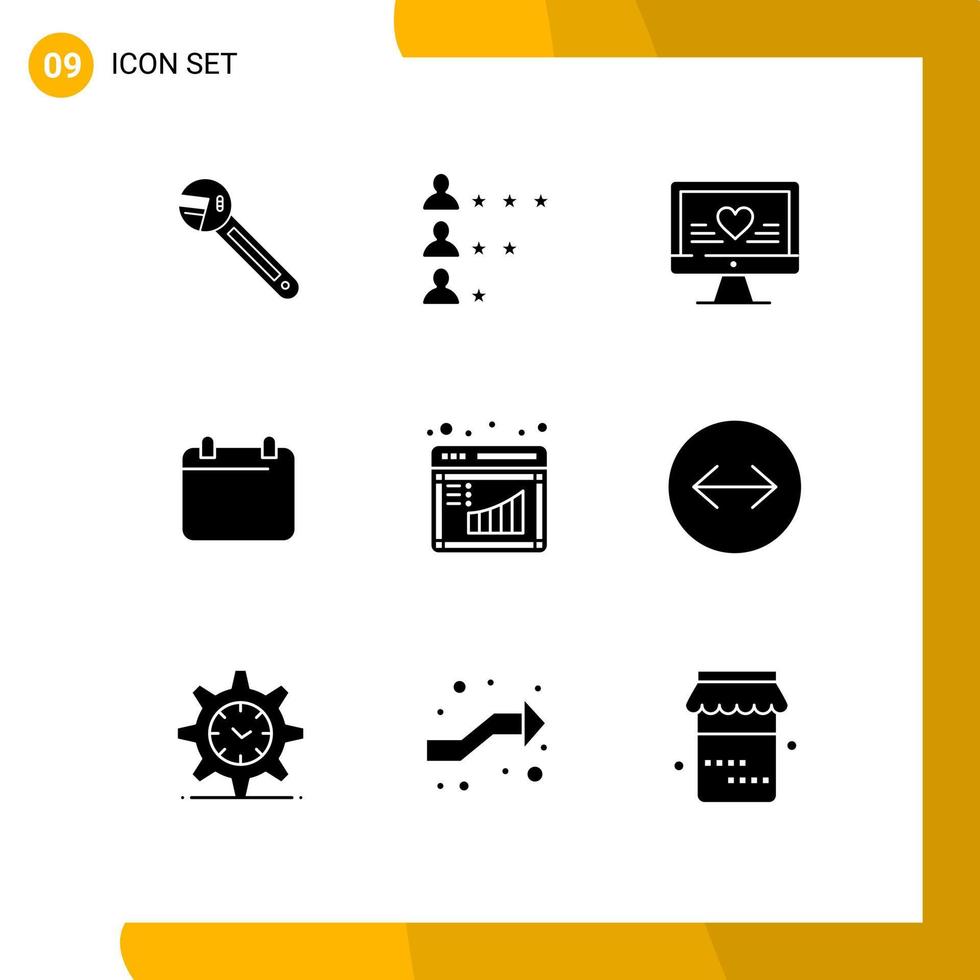 Pictogram Set of 9 Simple Solid Glyphs of board date network day wedding Editable Vector Design Elements