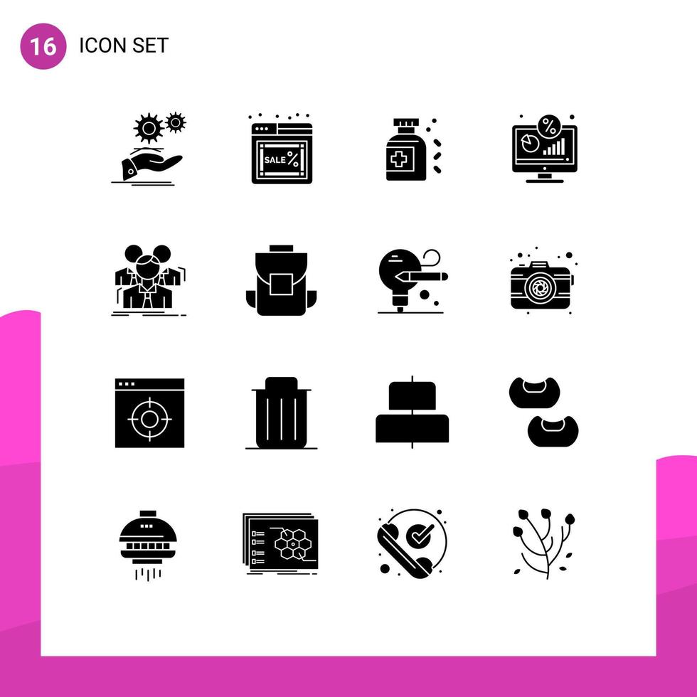 Set of 16 Modern UI Icons Symbols Signs for screen monitor online display tablet Editable Vector Design Elements