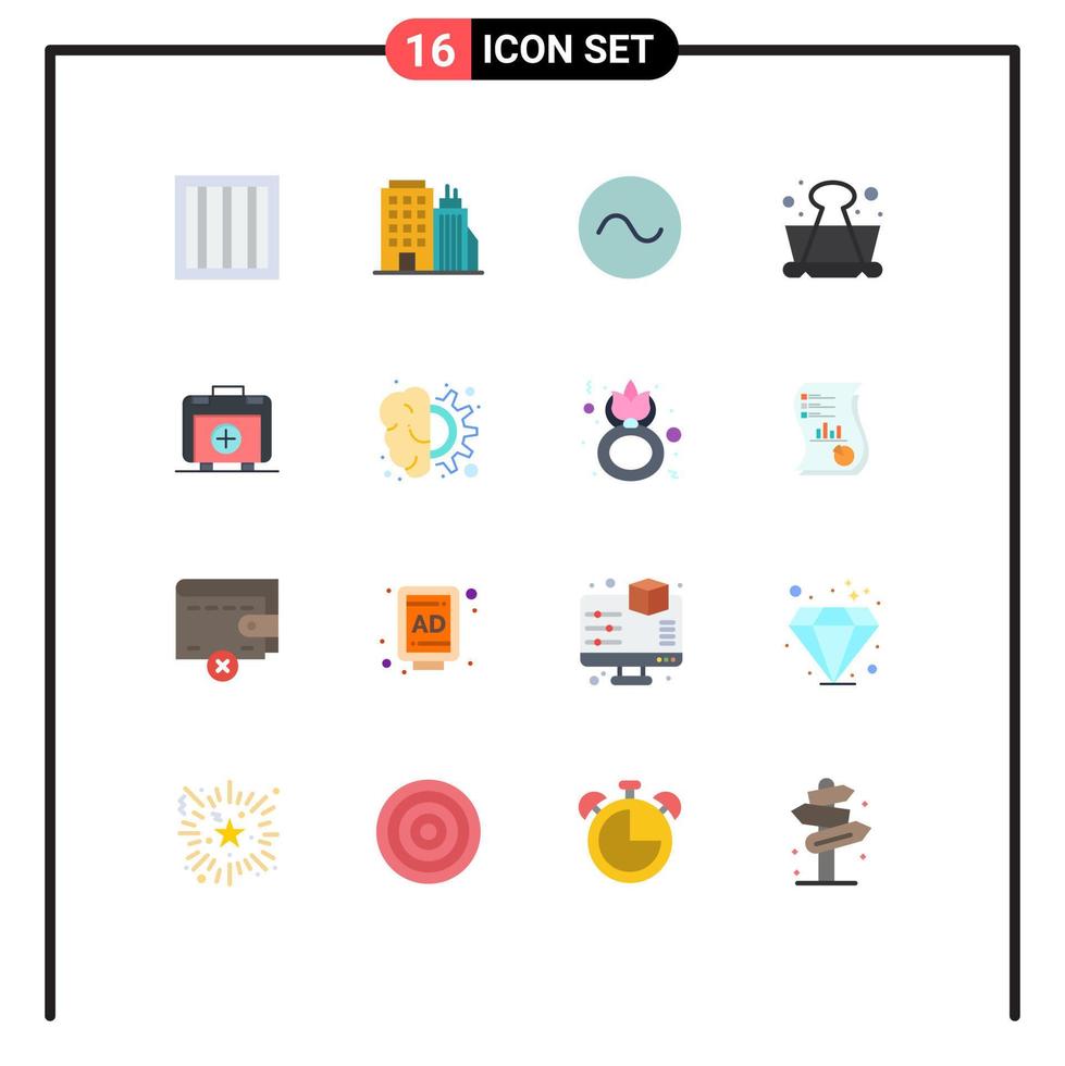 grupo de 16 signos y símbolos de colores planos para bolsa médica bolsa de sonido aprendizaje paquete editable de elementos creativos de diseño de vectores