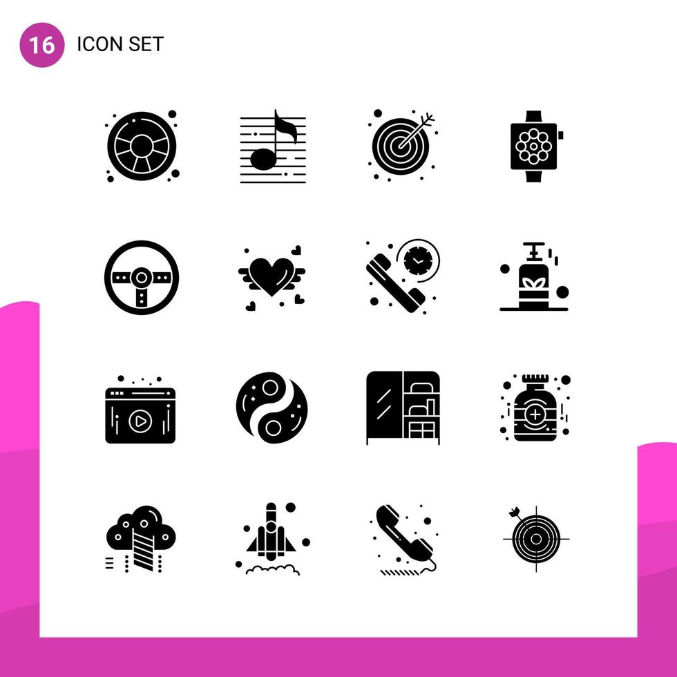 Glyph Icon set. Pack of 16 Solid Icons isolated on White Background for responsive Website Design Print and Mobile Applications. vector