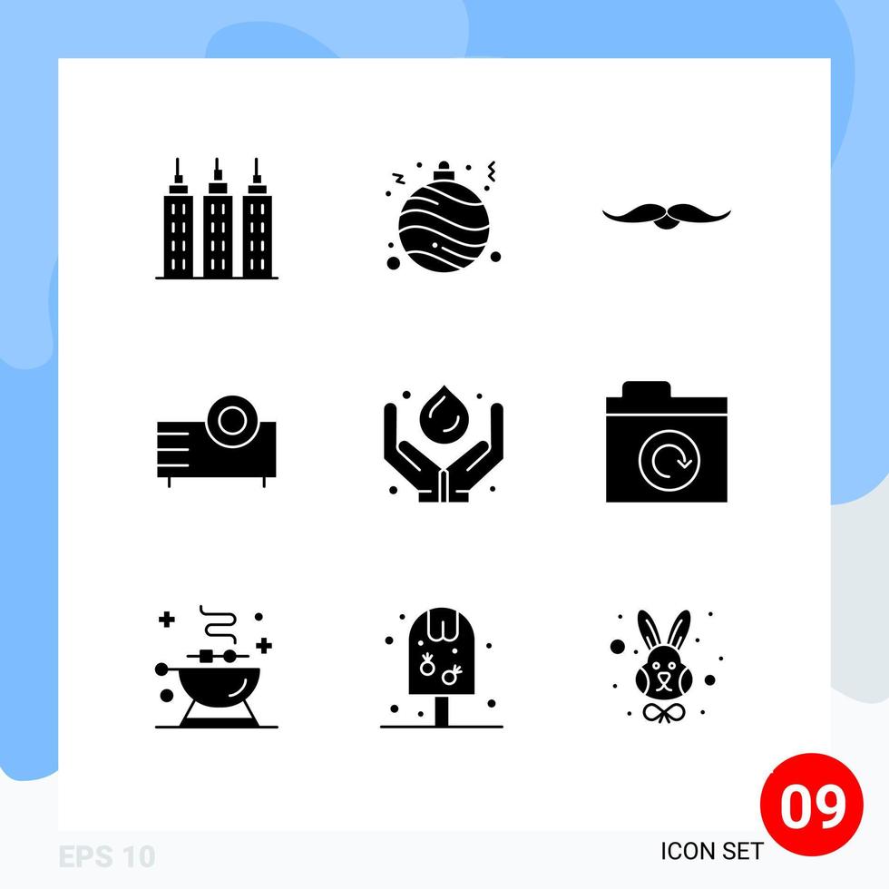 Modern Set of 9 Solid Glyphs and symbols such as green technology technology movember projector electronics Editable Vector Design Elements
