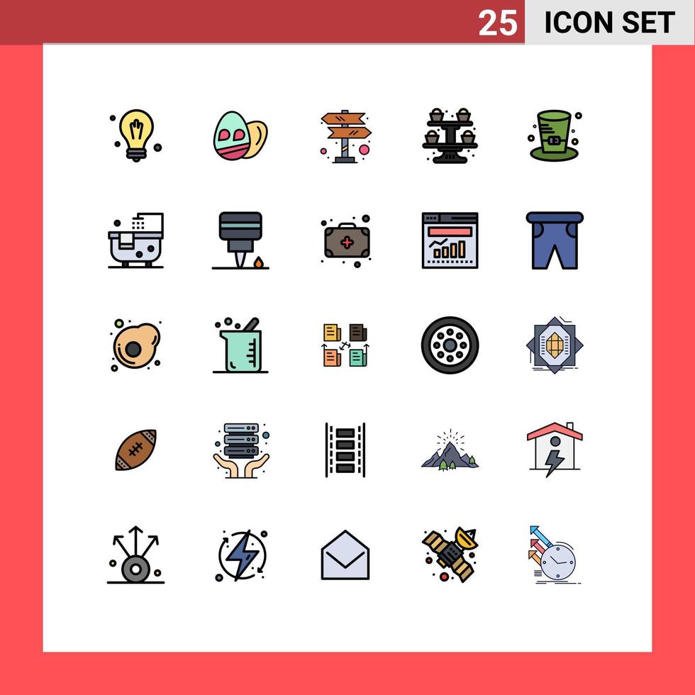 25 líneas rellenas universales signos de color plano símbolos de canadá detective sign cap cupcake elementos de diseño vectorial editables vector