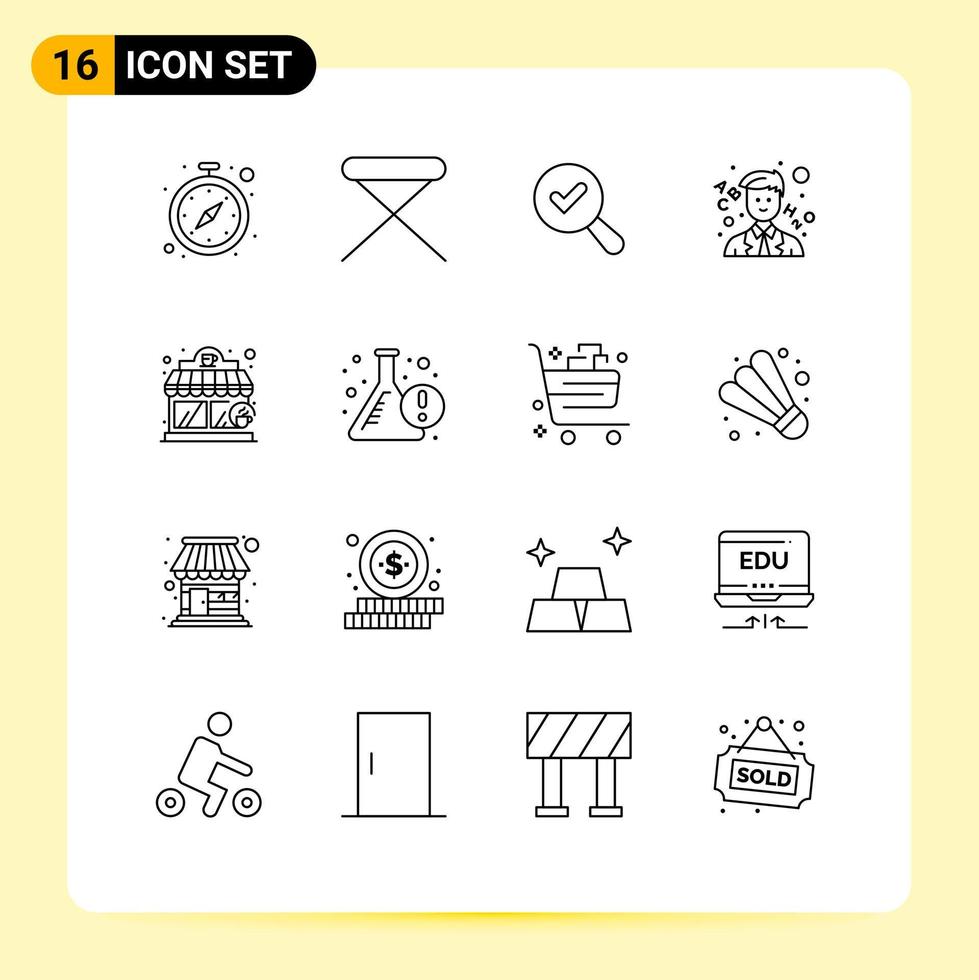 Pack of 16 creative Outlines of shop coffee house interior teacher learn Editable Vector Design Elements