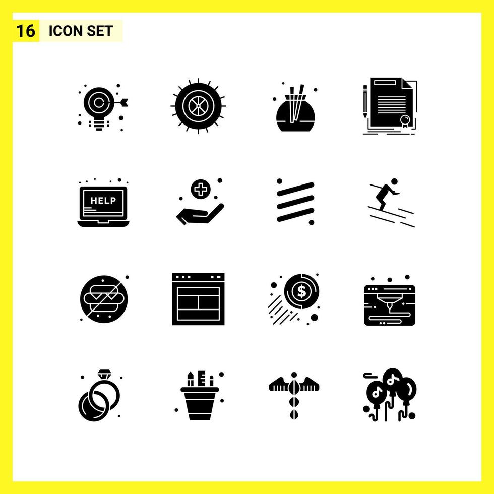16 Icon Set. Simple Solid Symbols. Glyph Sign on White Background for Website Design Mobile Applications and Print Media. vector