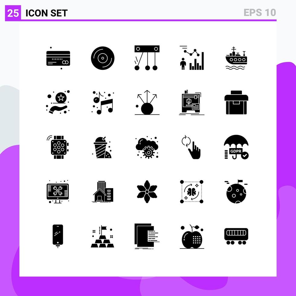 Universal Icon Symbols Group of 25 Modern Solid Glyphs of swim person movement management data Editable Vector Design Elements