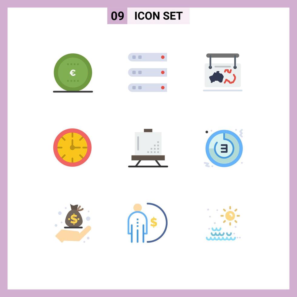 User Interface Pack of 9 Basic Flat Colors of time clock server alarm guide Editable Vector Design Elements