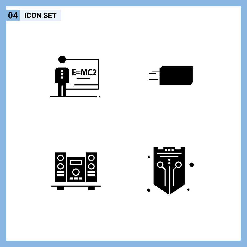 grupo de 4 signos y símbolos de glifos sólidos para elementos de diseño de vectores editables de altavoz de flujo de sala de woofer de aula