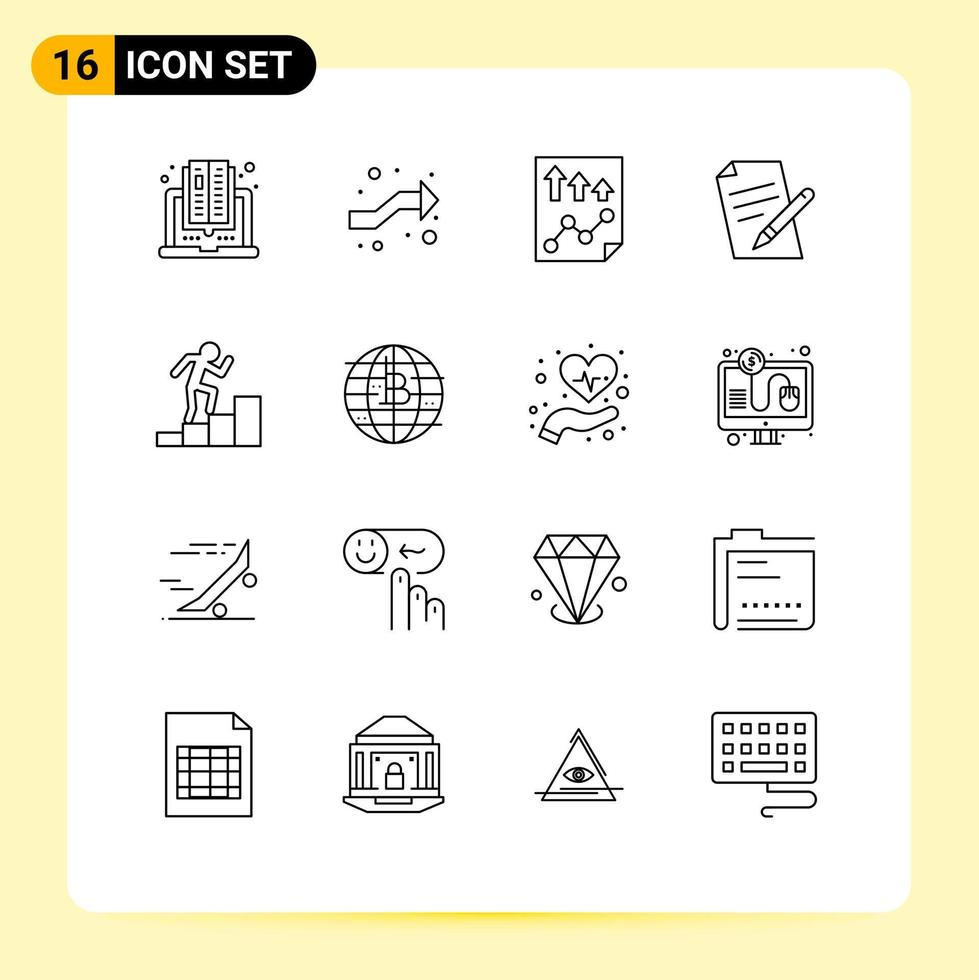 16 Thematic Vector Outlines and Editable Symbols of career pen data education report Editable Vector Design Elements