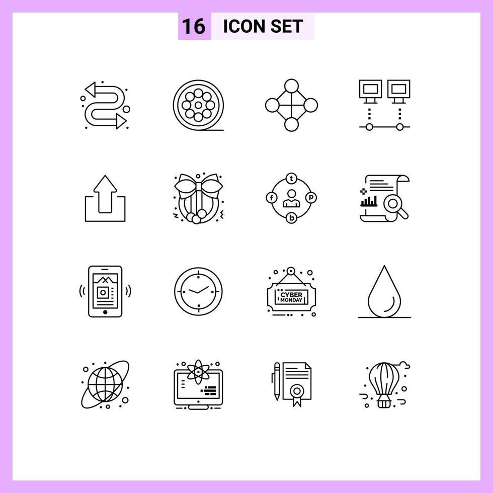 User Interface Pack of 16 Basic Outlines of up arrow network pc devices Editable Vector Design Elements