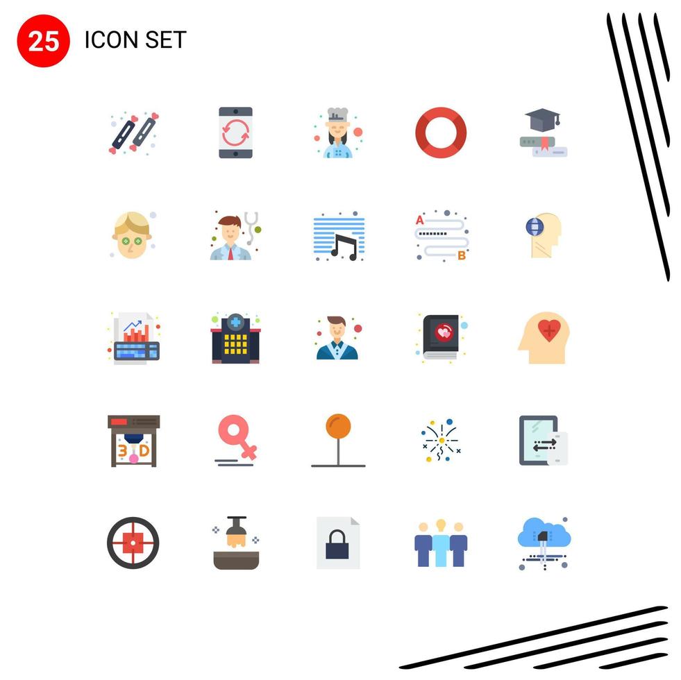Group of 25 Modern Flat Colors Set for ui essential devices basic female chef Editable Vector Design Elements