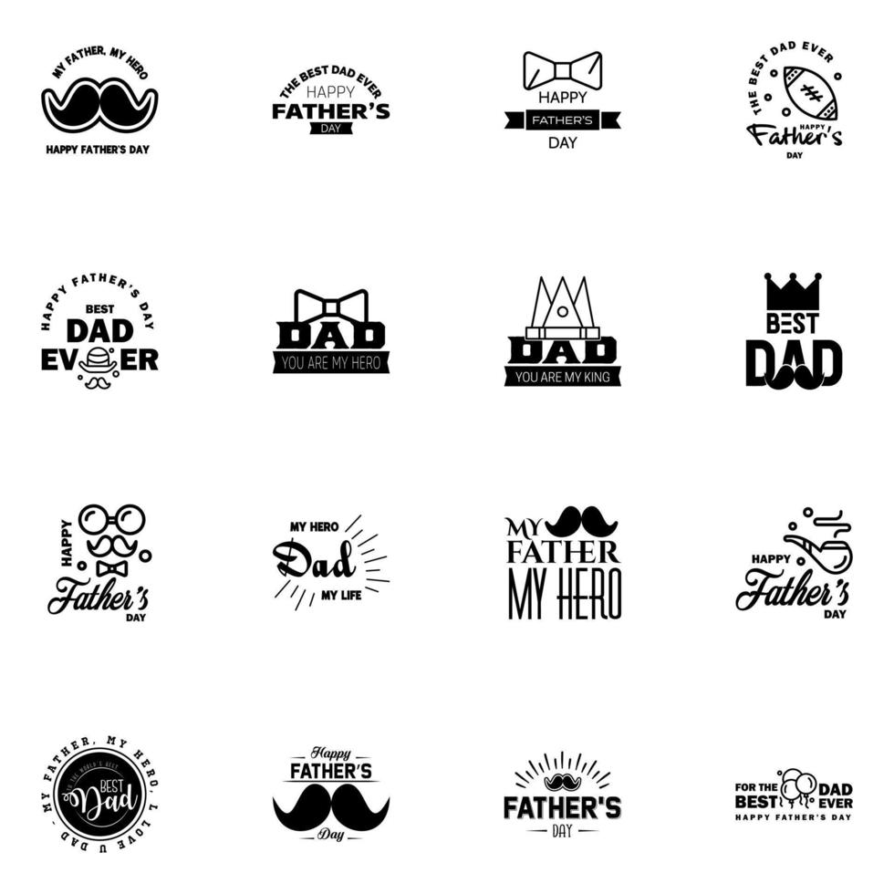 Happy fathers day 16 Black Typography Fathers day background design Fathers day greeting card Editable Vector Design Elements