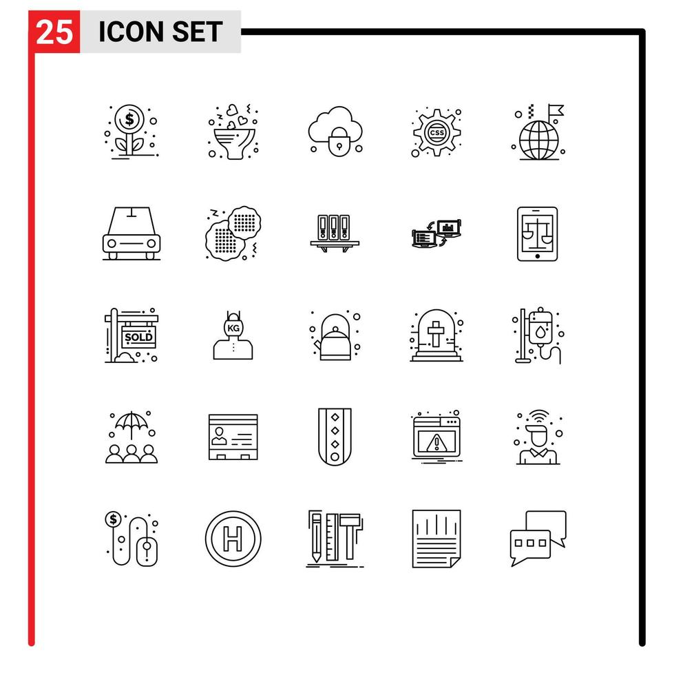 Set of 25 Vector Lines on Grid for internet world cloud css gear cog Editable Vector Design Elements